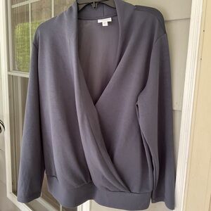 J Jill Wrap Top Womens XL V Neck Long Sleeve Dressy Party Cocktail Career GRAY